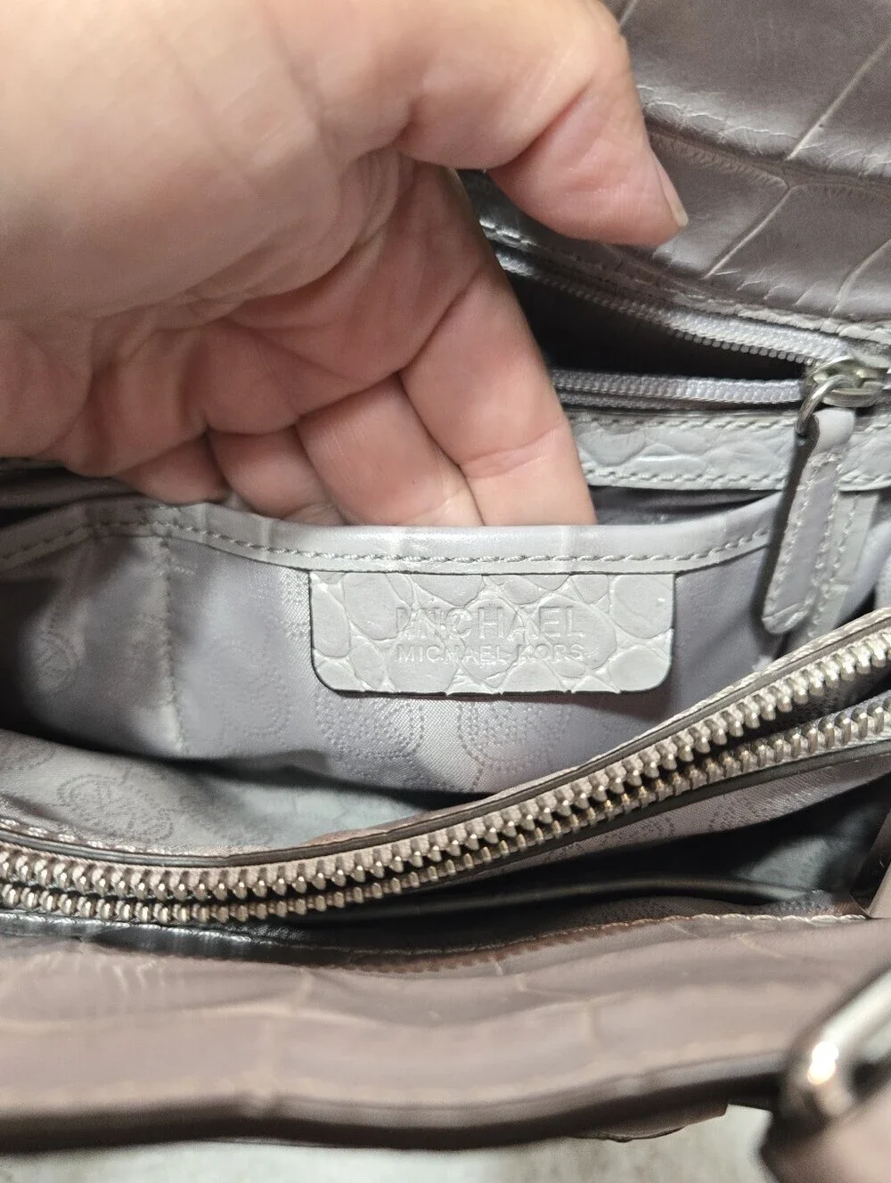 Michael Kors Dillon Satchel Dove Gray Croc Embossed Leather Shoulder Bag